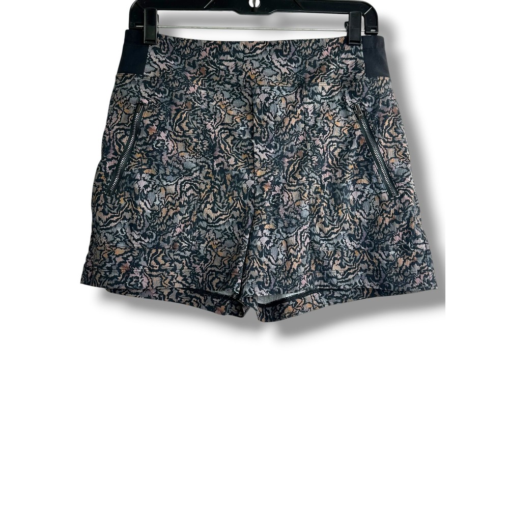 Athleta Trekkie North Printed Shorts Womens 8 Gray Black Abstract‎ Hiking Trail